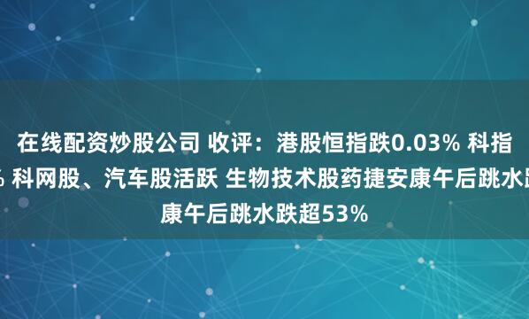 在线配资炒股公司 收评：港股恒指跌0.03% 科指涨0.56% 科网股、汽车股活跃 生物技术股药捷安康午后跳水跌超53%